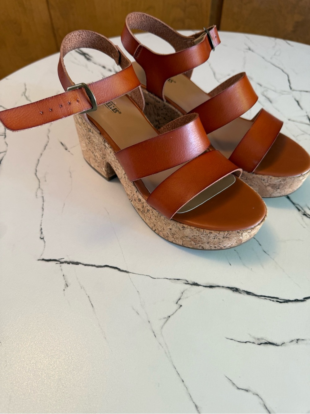 Seychelles Women’s Cork Platform Strappy Sandals — cognac Brown size 8